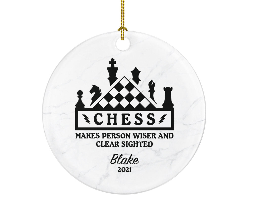 Chess Player Christmas Ornament Personalized, Chess Club Ornament, Chessboard, Gambit, Pawn, Chess Ornament with Quote