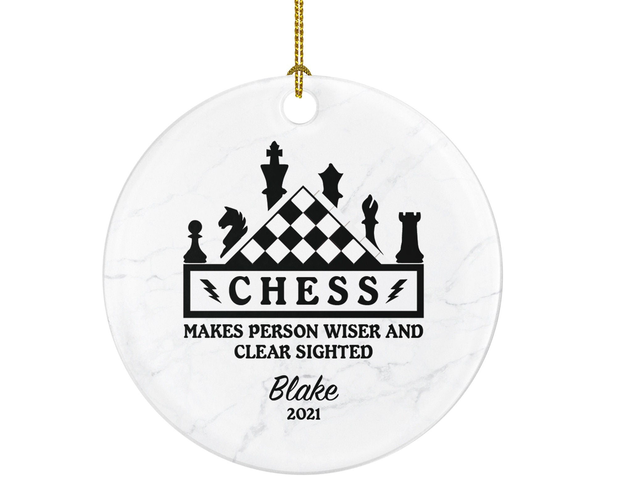 Chess Player Christmas Ornament Personalized, Chess Club Ornament, Chessboard, Gambit, Pawn, Chess Ornament with Quote