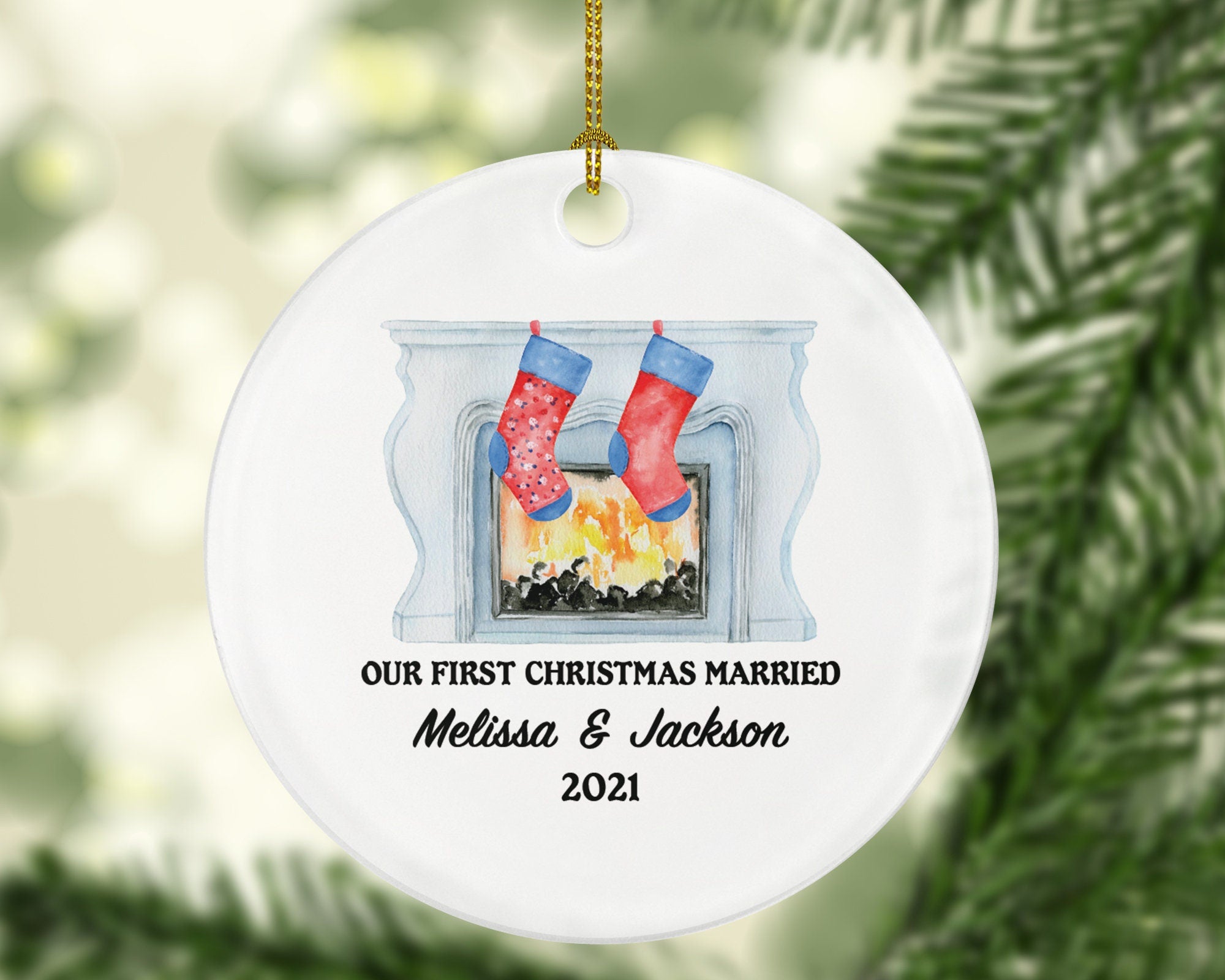 First Christmas Married Mantel Socks Ornament - Newlywed Couple Wedding First as Mr & Mrs Wedding Personalized Gift for Bride Groom Mr. Mrs.