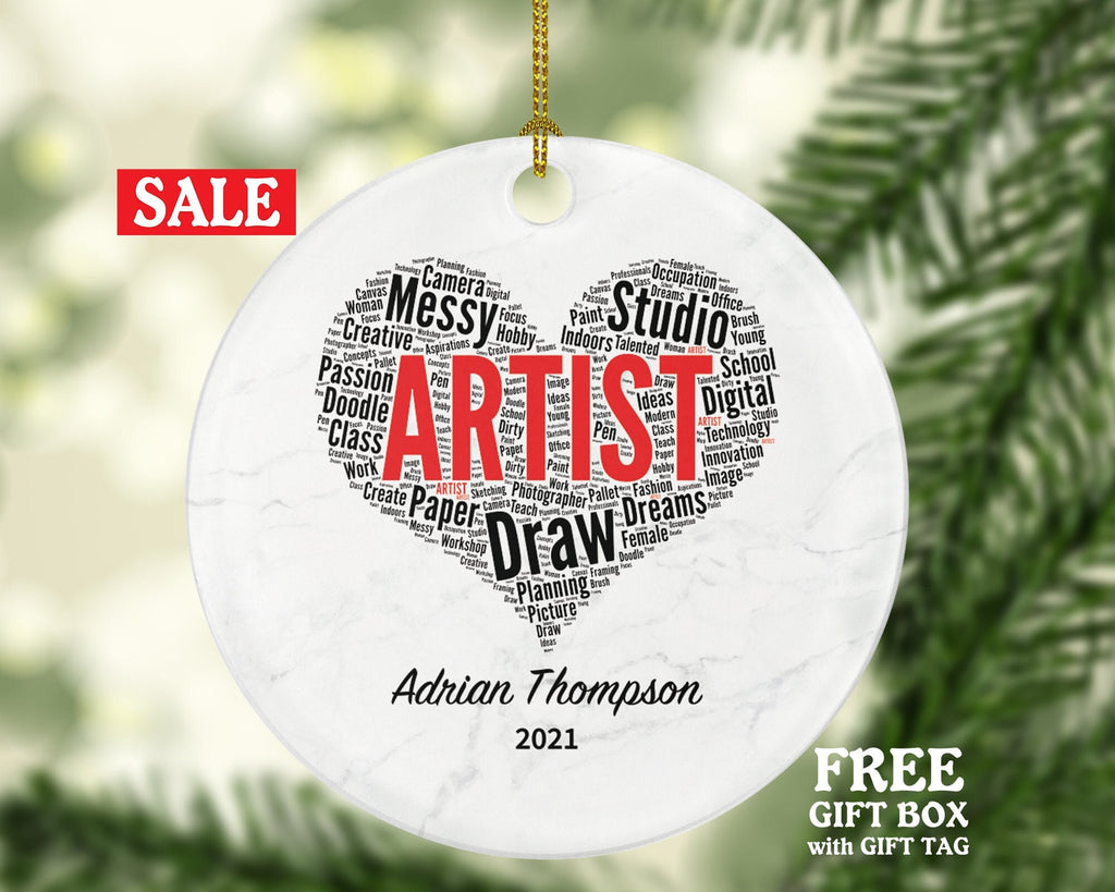Artist Personalized Ornament, Christmas Art Lover,  Art Teacher, Xmas Artist Drawing Painting Art Craft Custom Gift