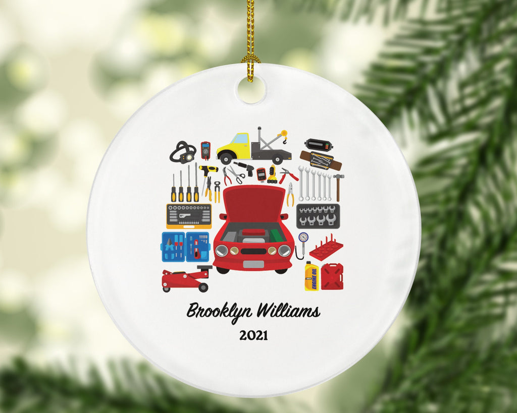 Car Mechanic Christmas Ornament for Repair Man Personalized - Mechanical Engineer, Custom Gift for Husband Dad Him
