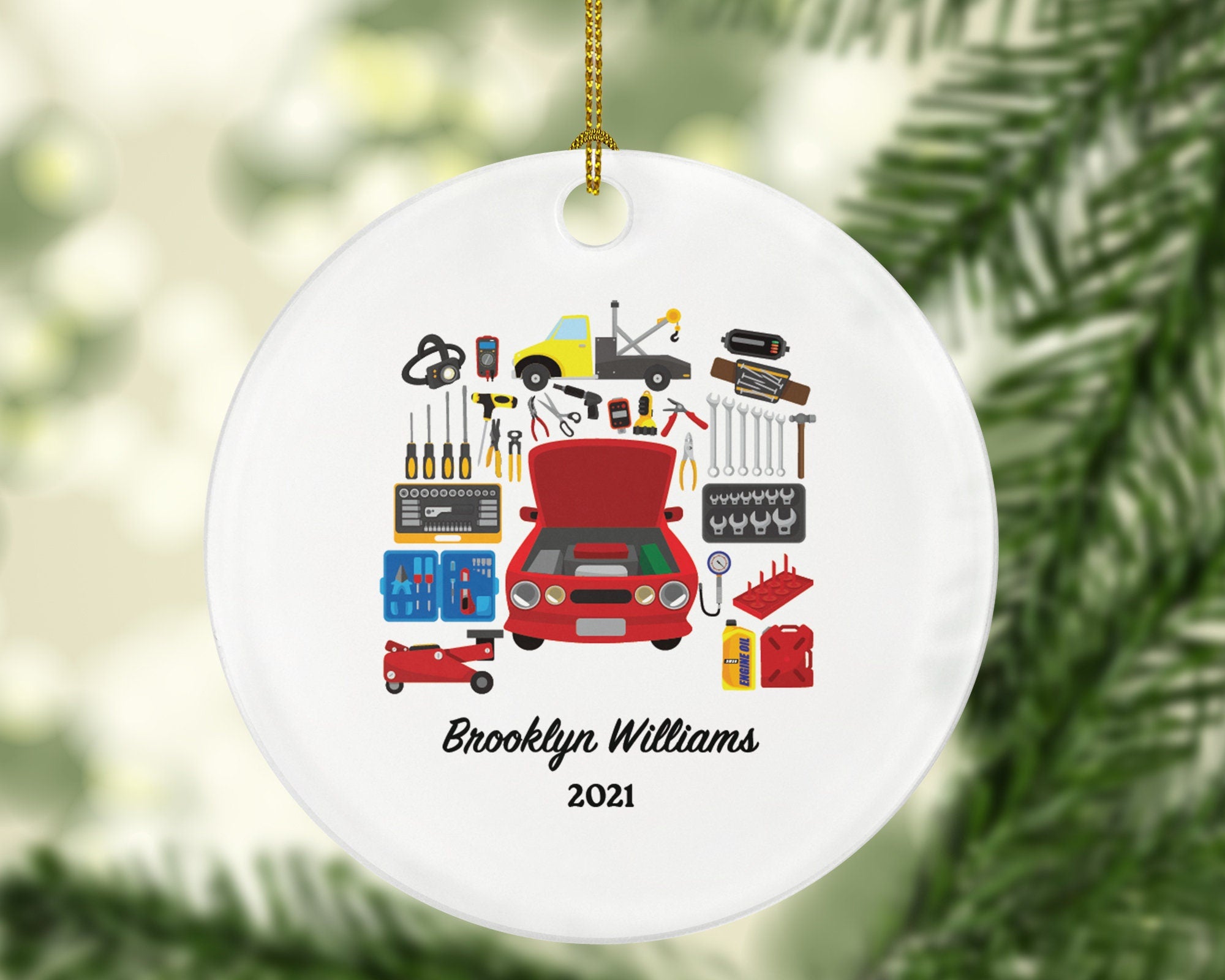 Car Mechanic Christmas Ornament for Repair Man Personalized - Mechanical Engineer, Custom Gift for Husband Dad Him
