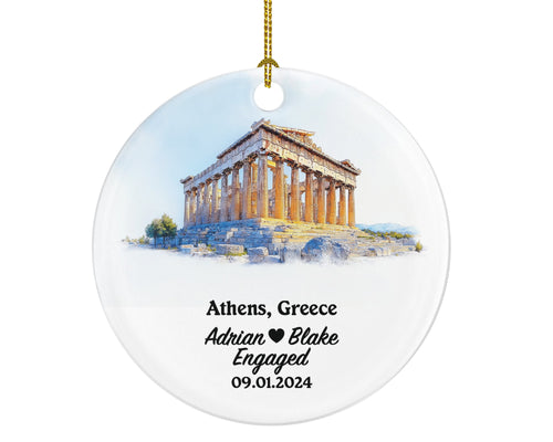 Athens Christmas Ornament Personalized - Greece Engaged Married Family Together Couple Travel Honeymoon Engagement Marriage