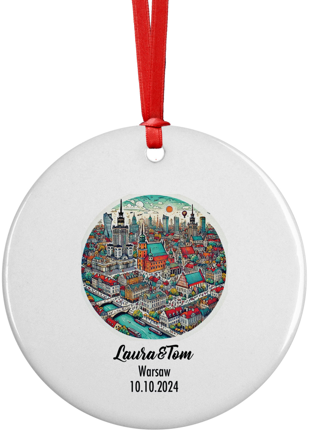 Warsaw, Poland, Ornament, Engagement, Married, Travel, Gift for Engaged Couple, Engagement Gift, Trip, Vacation Souvenir
