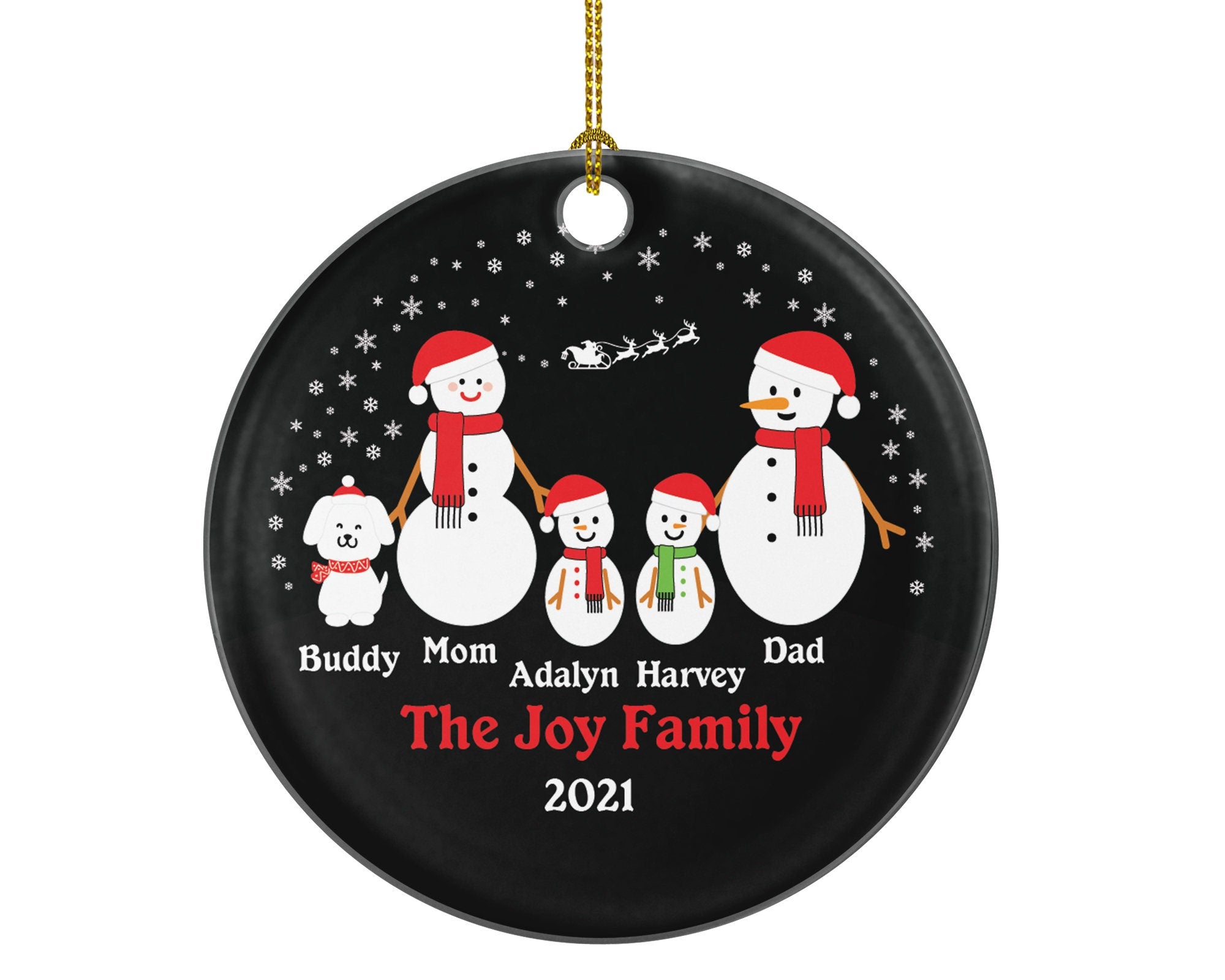 Personalized Family of 4 Ornament with Dog Pet, Personalized Snow Family of 4, Personalized Free, Family of 4 Christmas Ornament