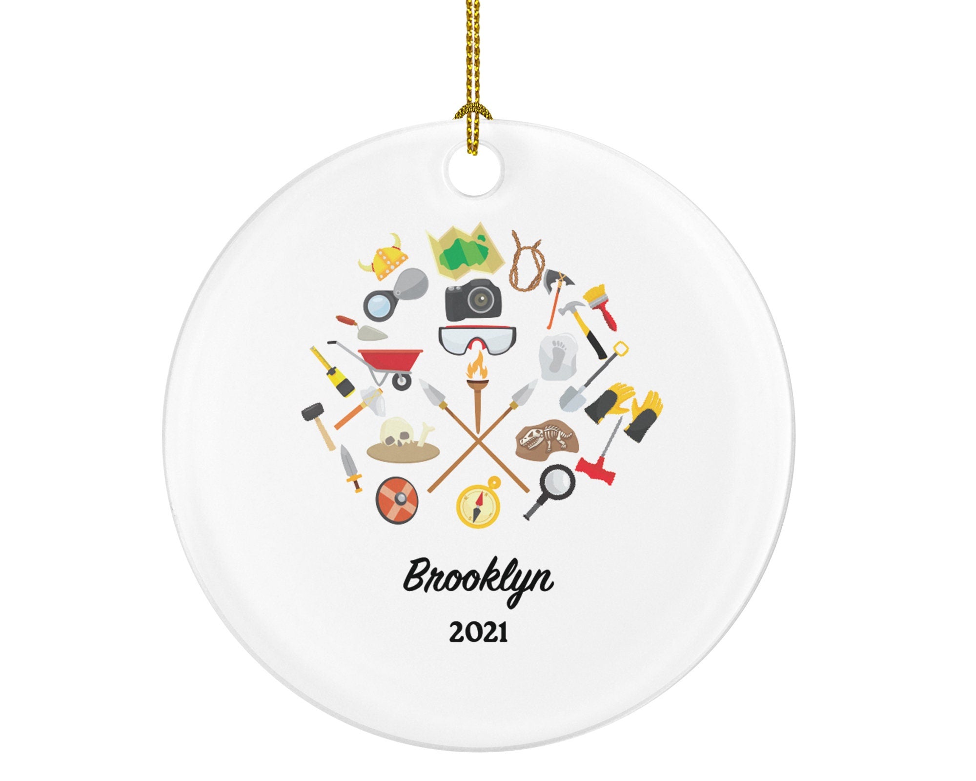 Archaeologist Christmas Ornament - Personalized Archeology Gift - Custom Name and Date