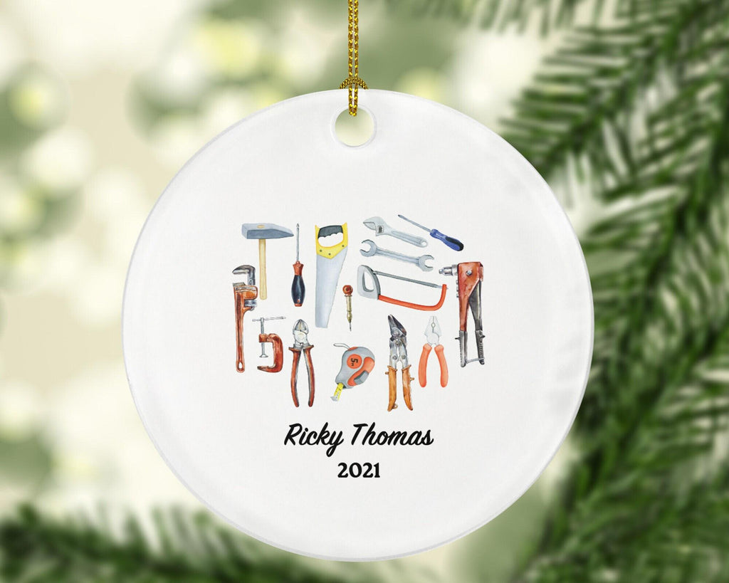 Handyman Tools Set Christmas Ornament, Personalized Carpenter Fix It, Contractor Husband Uncle Repair Man Xmas Custom Name
