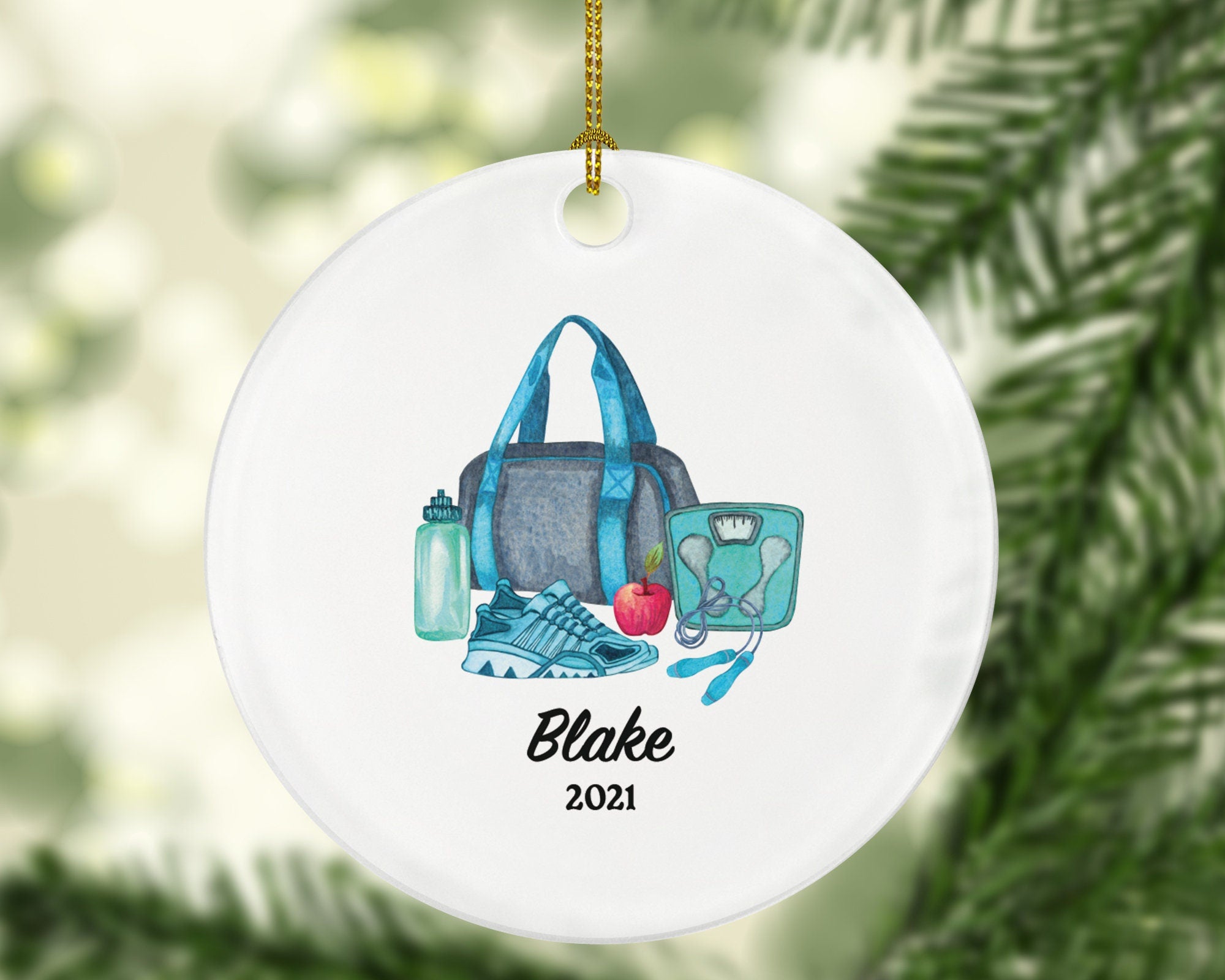Workout Fitness Pilates Yoga Personalized Christmas Ornament - Personal Fitness Trainer Custom Healthy Lifestyle Training Exercise