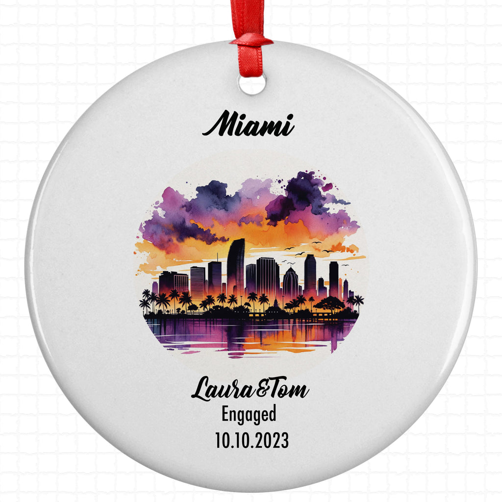 Miami Ornament, Engagement, Married, Travel, Gift for Engaged Couple, Engagement Gift, Trip, Vacation Souvenir