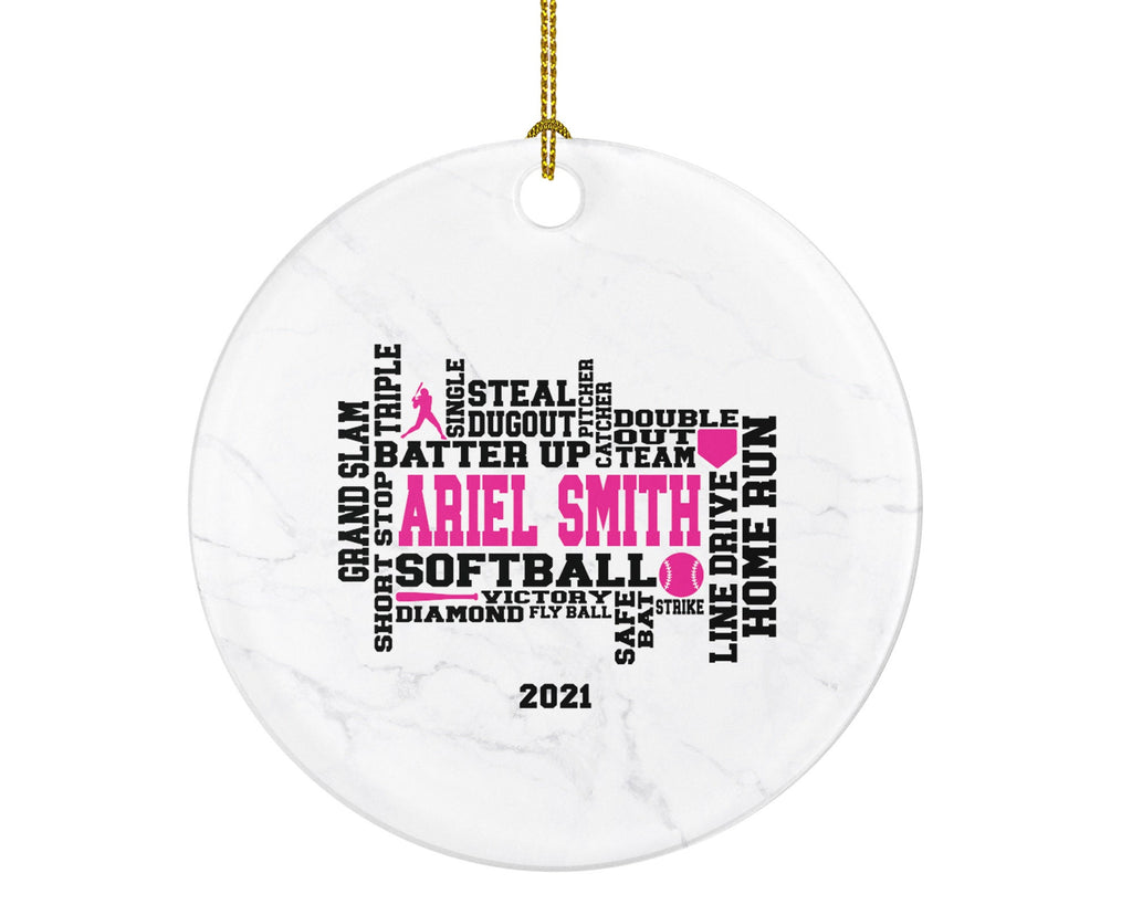 Softball Player Christmas Ornament Personalized - Softball Gamer Sports Gift Coach Team Hobby Fan Gift - Custom Name Year