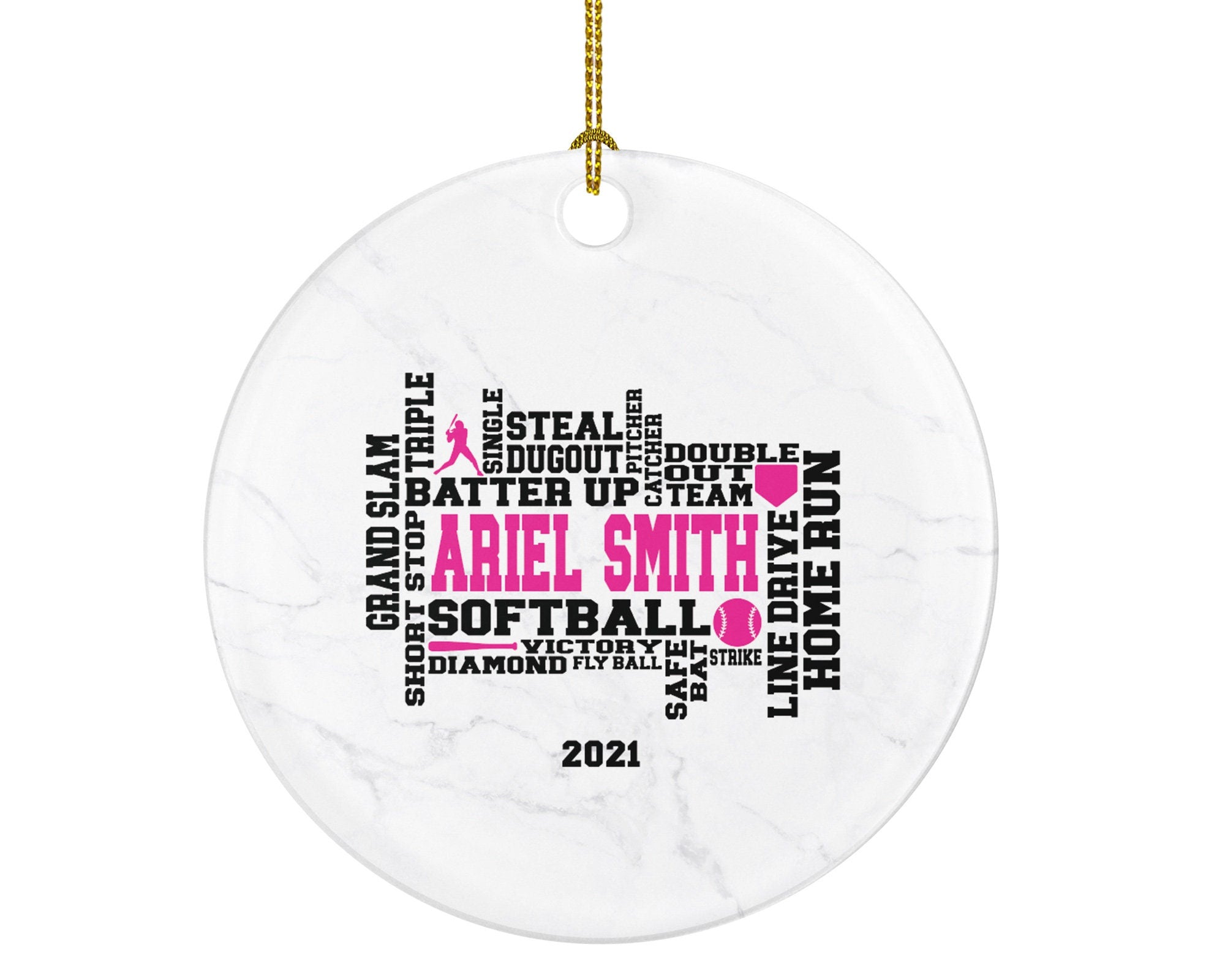 Softball Player Christmas Ornament Personalized - Softball Gamer Sports Gift Coach Team Hobby Fan Gift - Custom Name Year