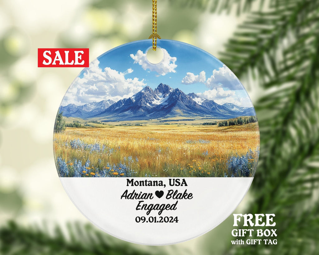 Montana Christmas Ornament Personalized - MT Engaged Married Family Together Couple Travel Honeymoon Engagement Marriage