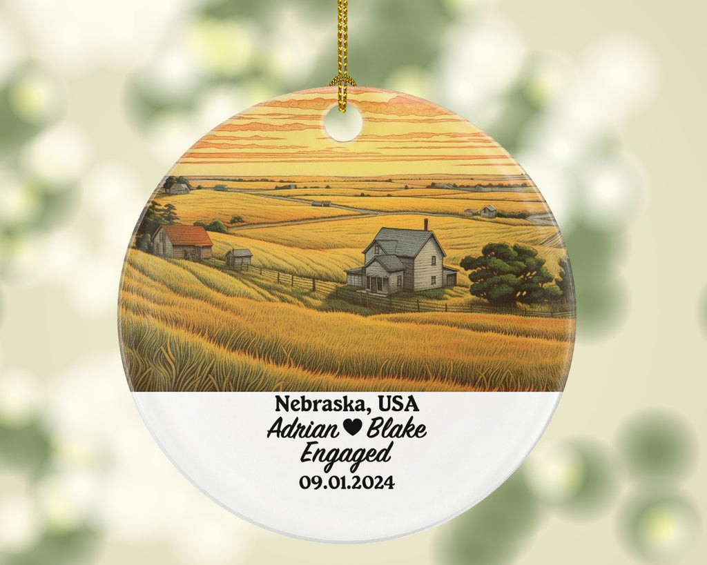 Nebraska Christmas Ornament Personalized - NE Engaged Married Family Together Couple Travel Honeymoon Engagement Marriage