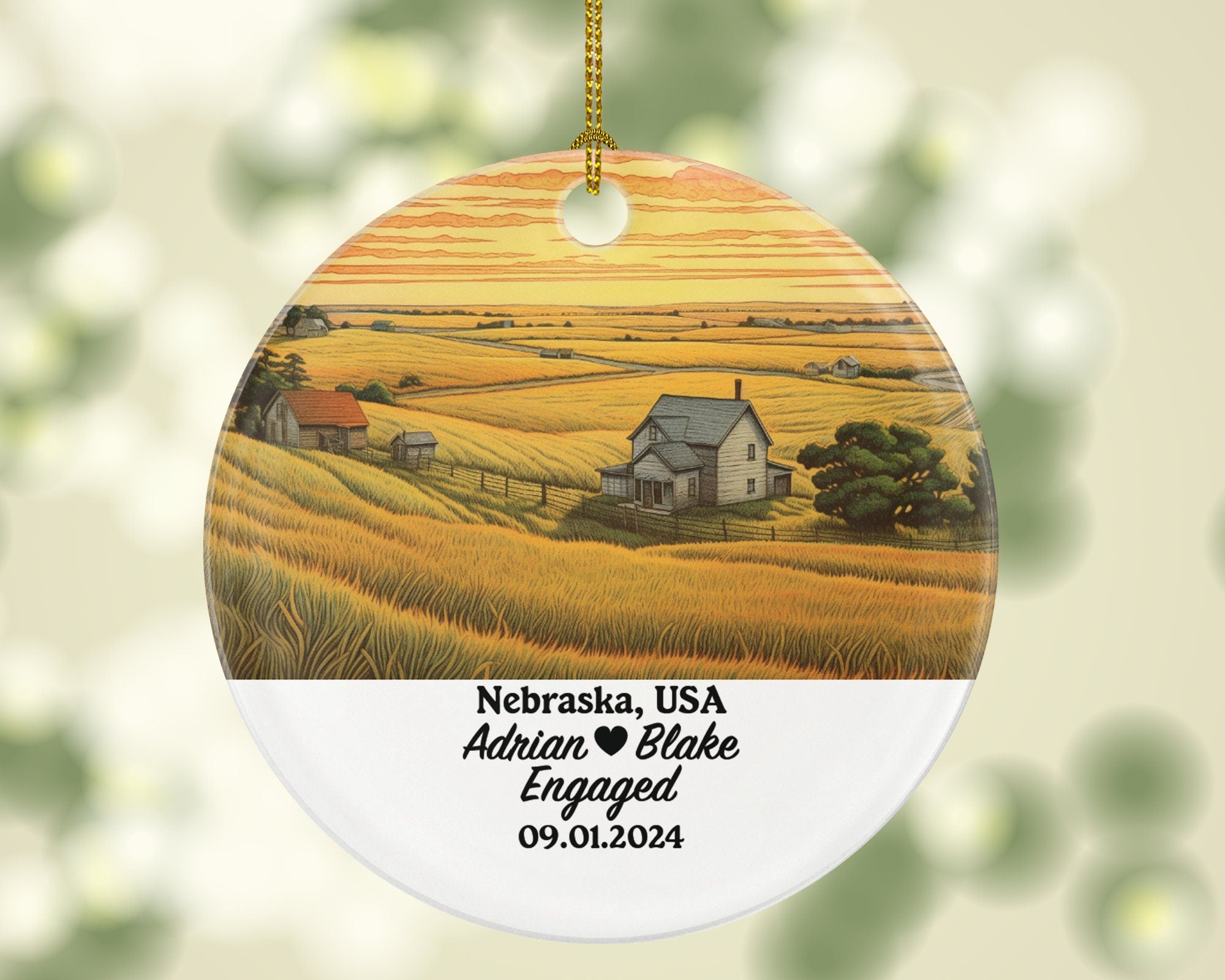 Nebraska Christmas Ornament Personalized - NE Engaged Married Family Together Couple Travel Honeymoon Engagement Marriage