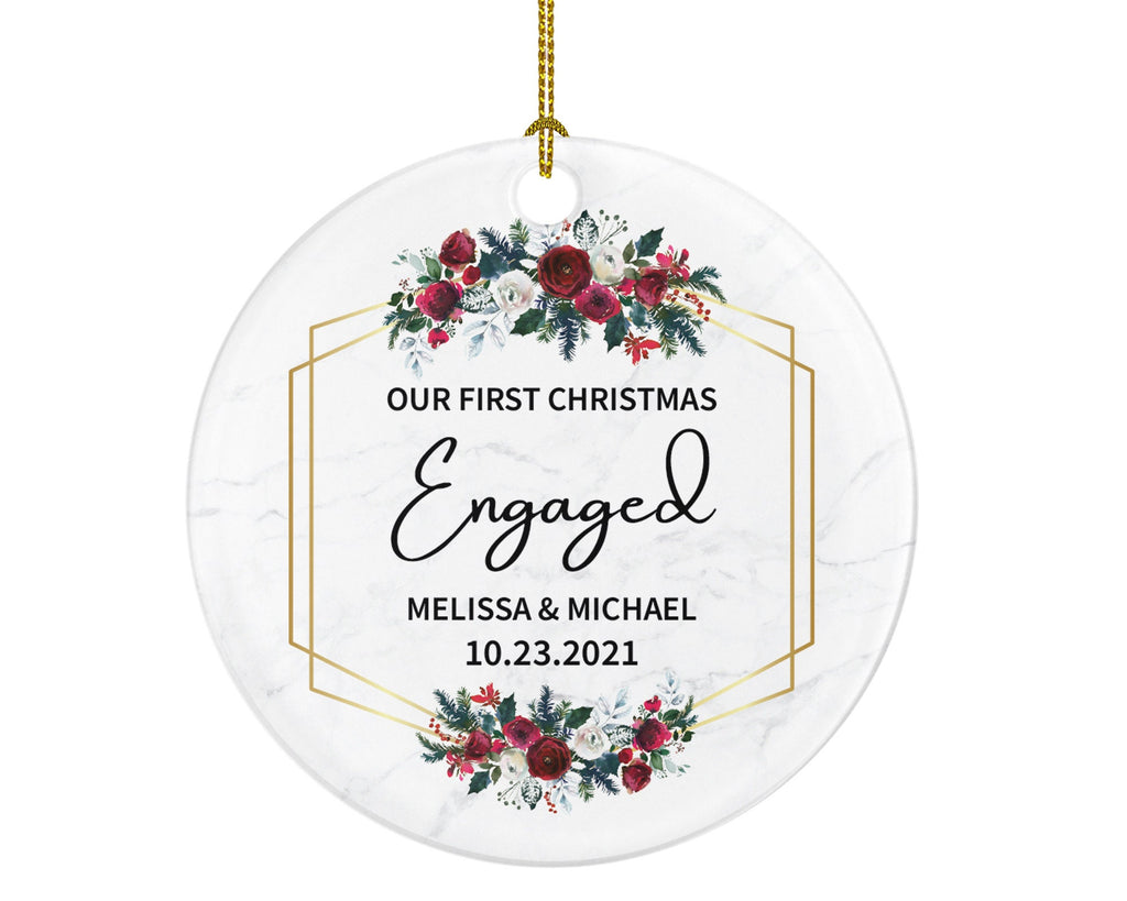 Our First Christmas Engaged Ornament - Personalized Engagement Announcement - Couple Gift - Custom Date and Name