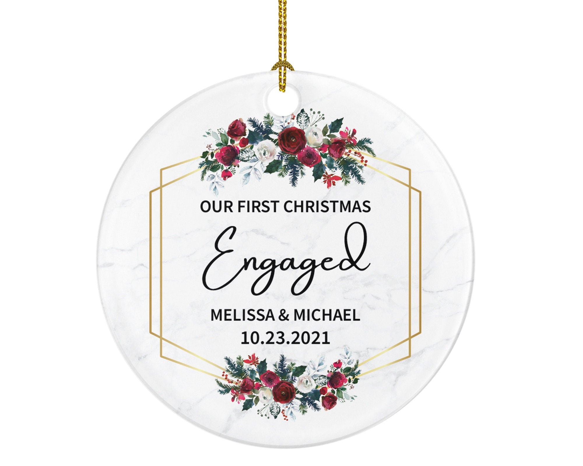 Our First Christmas Engaged Ornament - Personalized Engagement Announcement - Couple Gift - Custom Date and Name