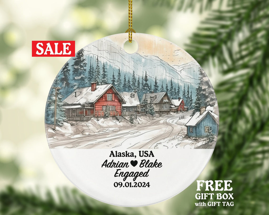 Alaska Christmas Ornament Personalized - AK Engaged Married Family Together Couple Travel Honeymoon Engagement Marriage