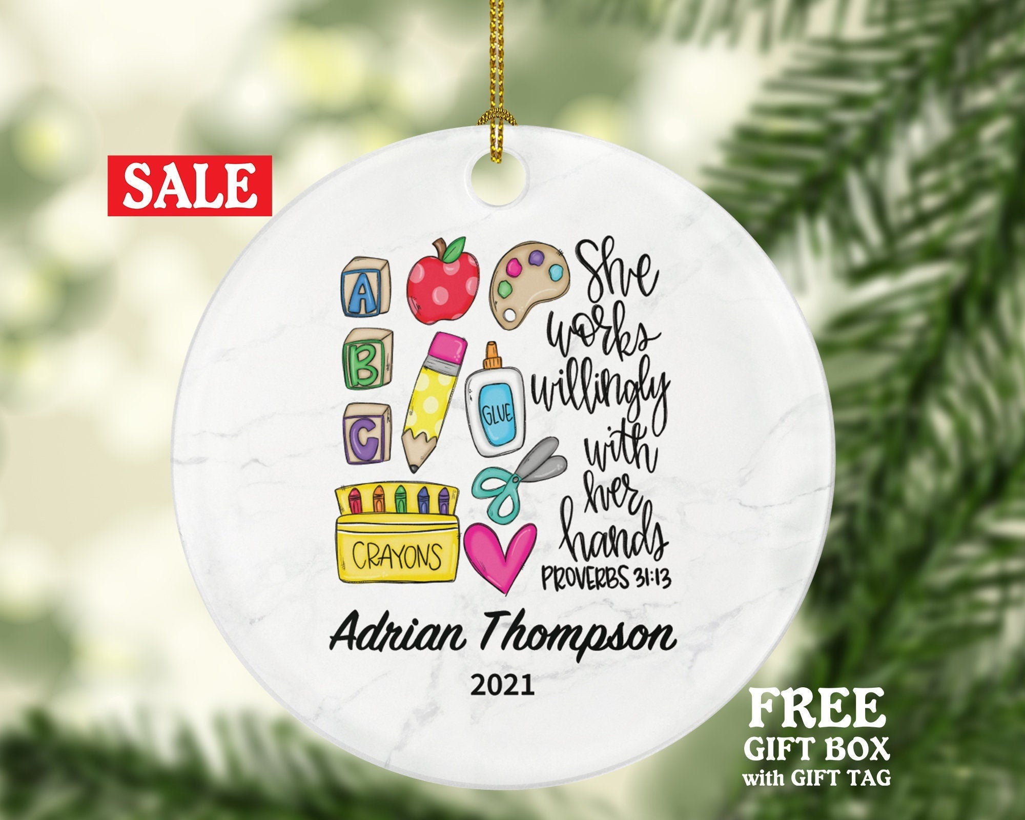 Daycare Teacher Christmas Tree Ornament Personalized - Custom  Best Daycare Montessori Teacher Child Care Babysitter Big Sister Gift, #1