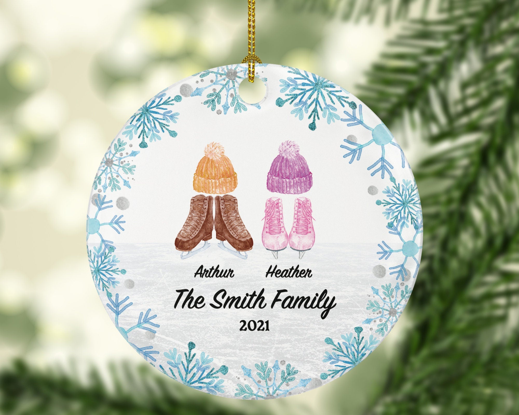 Ice Skating Christmas Family Married Engaged Couple Ornament - Figure Skater Personalized Gift Skate Lover Sports Activity Hobby Occupation