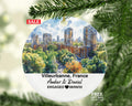 Personalized Villeurbanne France Christmas Ornament, Parc de la Tête d'Or, Modern Architecture, Mr & Mrs Wedding, Engagement, or Honeymoon Keepsake for Couples