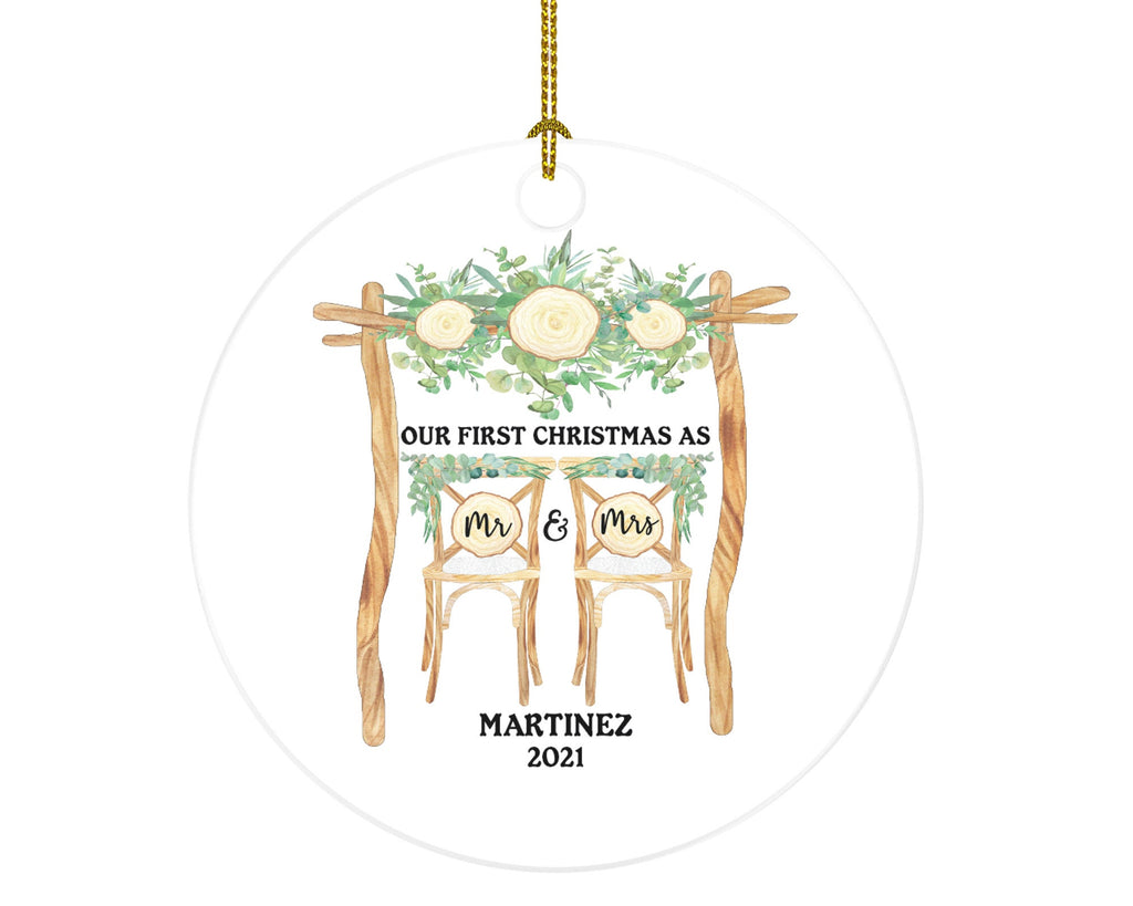 First Christmas as Mr & Mrs Couple Chairs Personalized Ornament - Custom Newlywed Mr. and Mrs. Wedding Just Married Marriage Gift