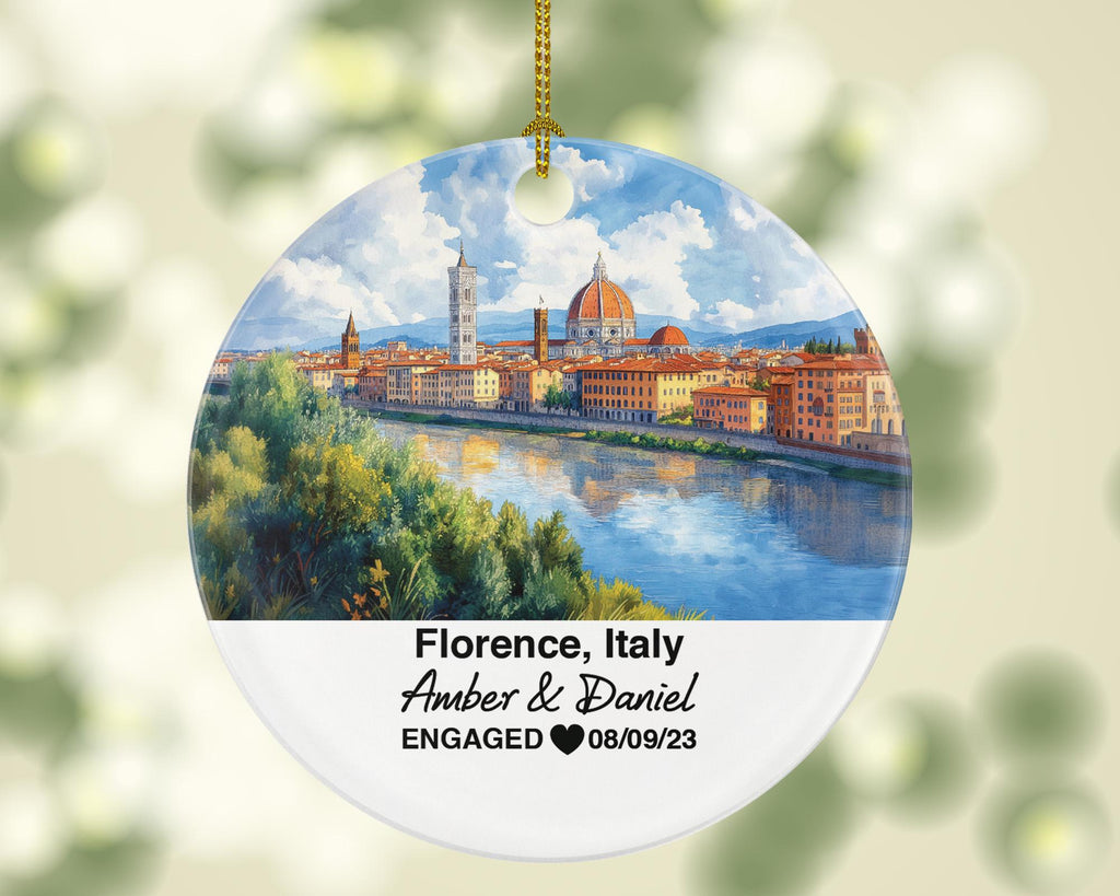 Custom Florence Italy Round Ceramic Christmas Ornament – Personalized Holiday Keepsake, Custom Couple Gift for Wedding or Honeymoon