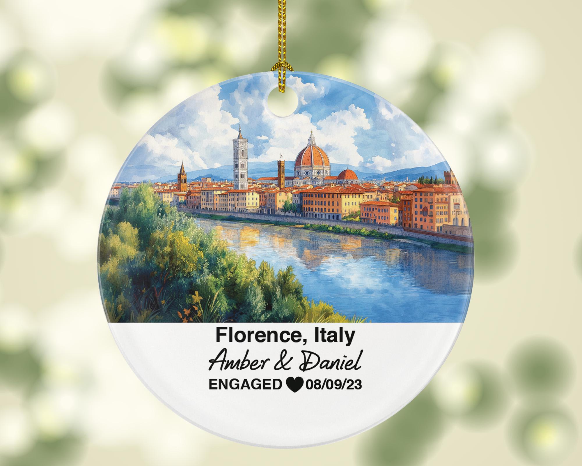 Custom Florence Italy Round Ceramic Christmas Ornament – Personalized Holiday Keepsake, Custom Couple Gift for Wedding or Honeymoon