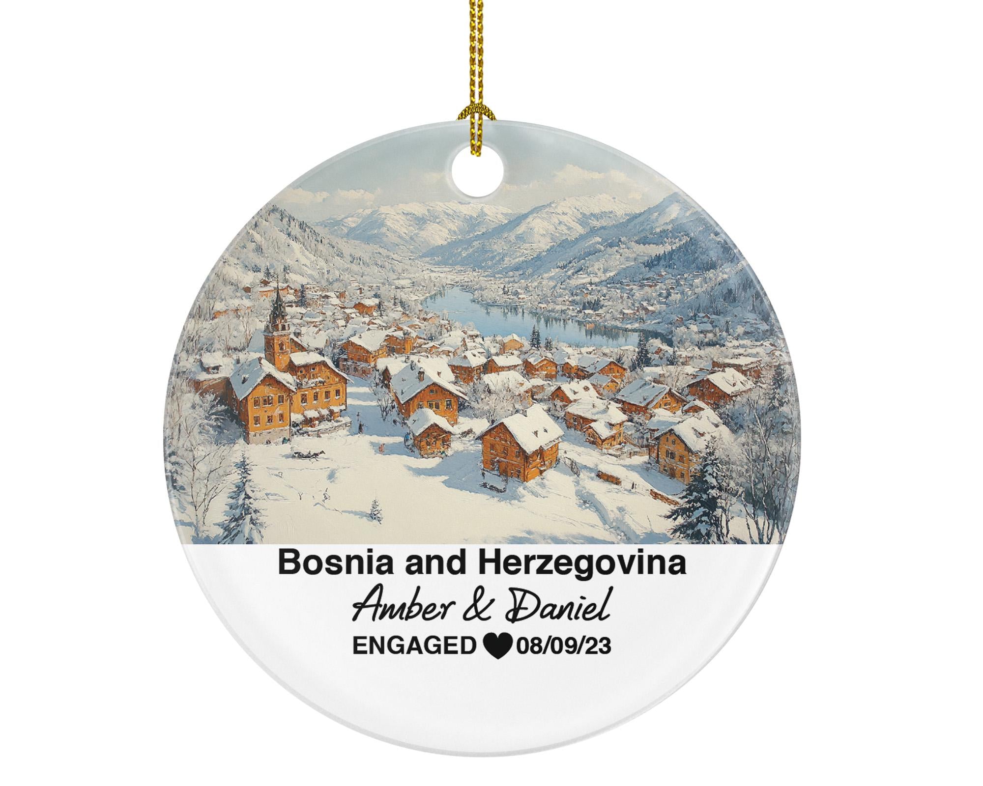 Custom Bosnia and Herzegovina Ornament, Sarajevo Views, Balkan Heritage, Personalized Couple Gift, Celebrate Wedding, Engagement, Honeymoon