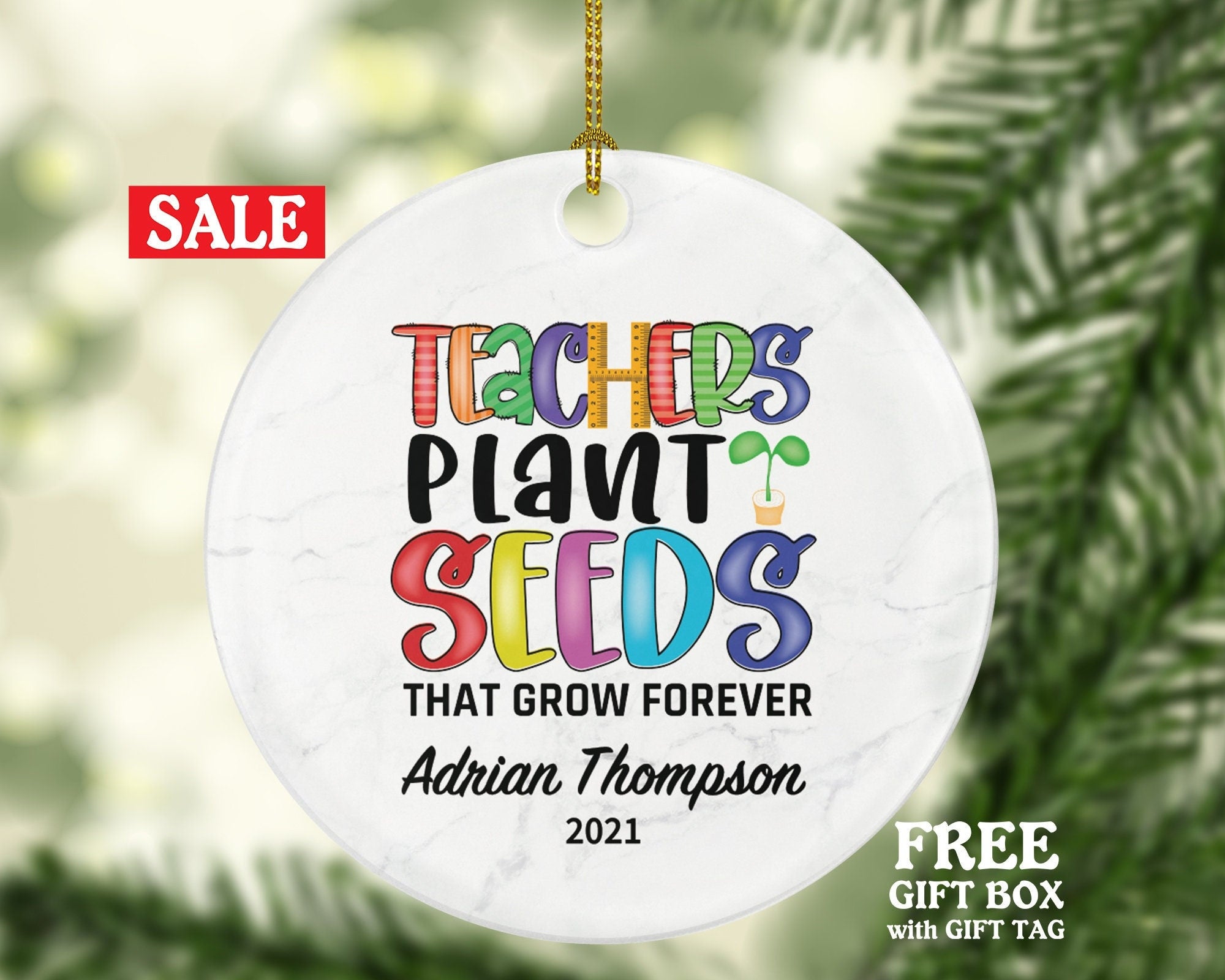 Teacher Ornament Personalized - Daycare Preschool Montessori Teacher Plant Seeds Custom Gift from Student Appreciation Mr Mrs School