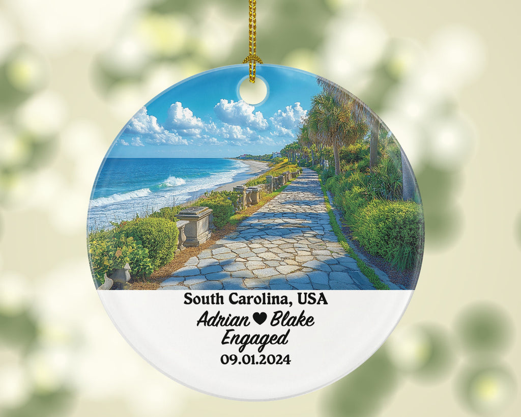 South Carolina Christmas Ornament Personalized - SC Engaged Married Family Together Couple Travel Honeymoon Engagement Marriage