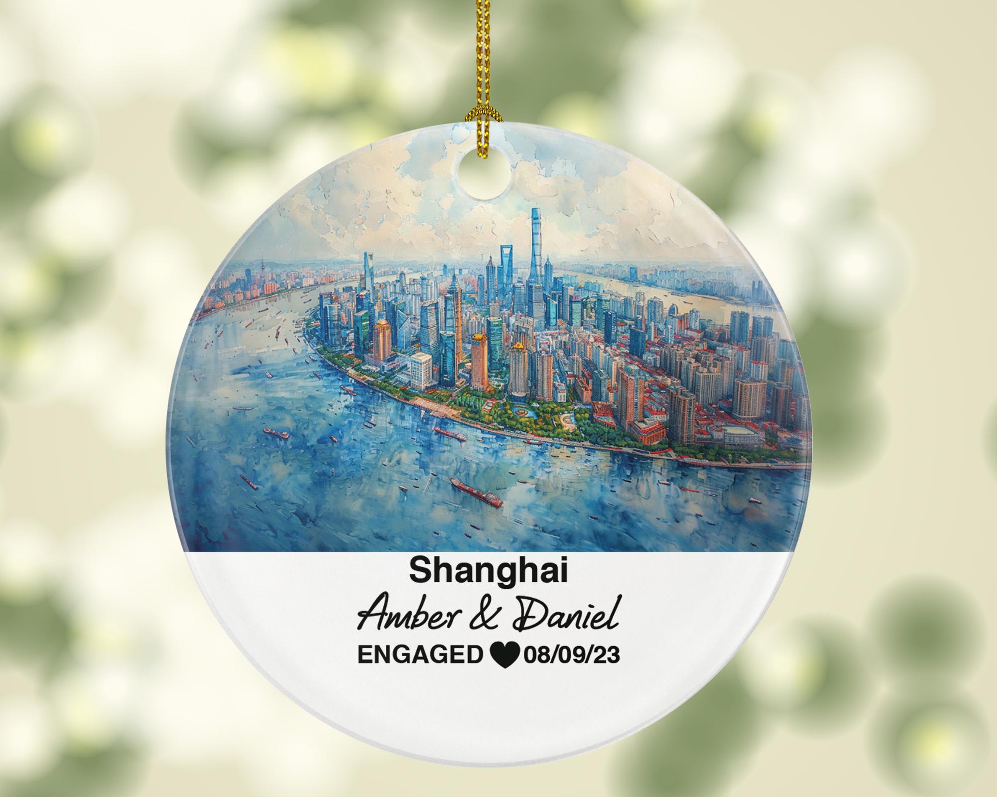 Custom Shanghai China Ornament, Oriental Pearl Tower & Nanjing Road View, Personalized Couple Gift, Celebrate Wedding, Engagement, Honeymoon