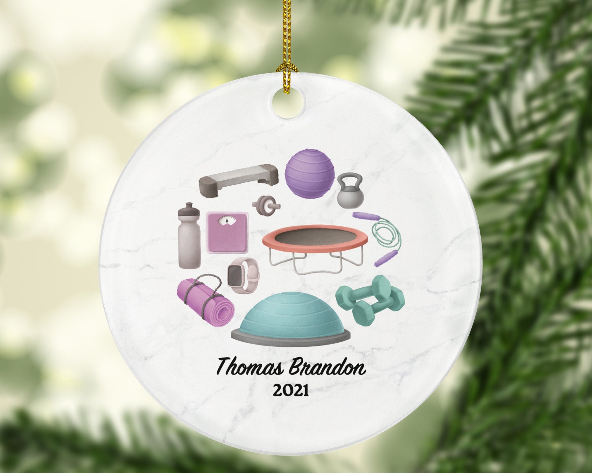 Fitness Pilates Yoga Workout Christmas Ornament Personalized - Personal Trainer Custom Healthy Lifestyle Training Exercise PT Gift