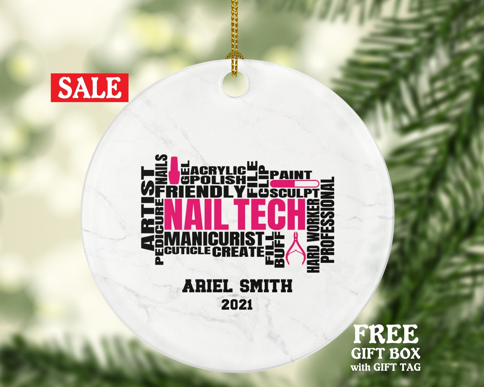 Nail Tech Christmas Ornament Personalized - Nail Care Technician Cosmetology Graduation Beauty Salon Owner Gift
