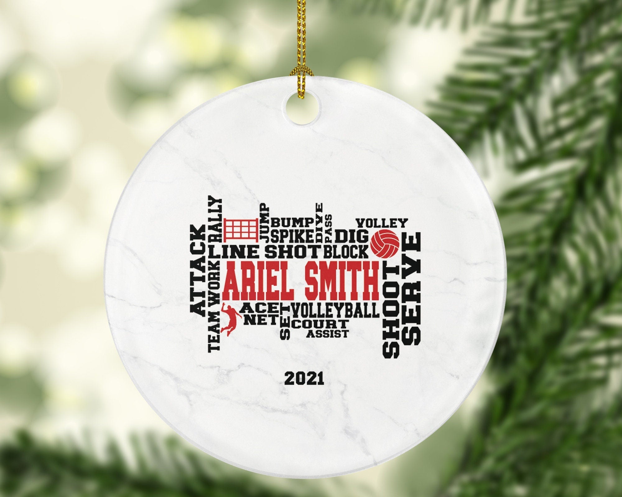 Volleyball Team Player Sports Christmas Ornament, Coach Gift Game Playing Personalized Gamer Custom Ball with Name Fan Hobby