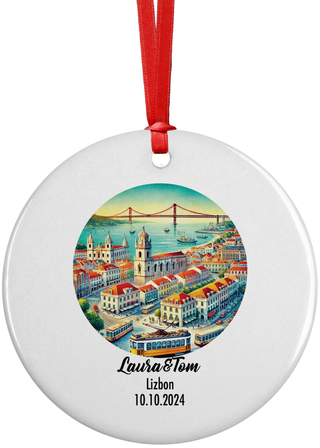 Lizbon, Portugal, Ornament, Engagement, Married, Travel, Gift for Engaged Couple, Engagement Gift, Trip, Vacation Souvenir