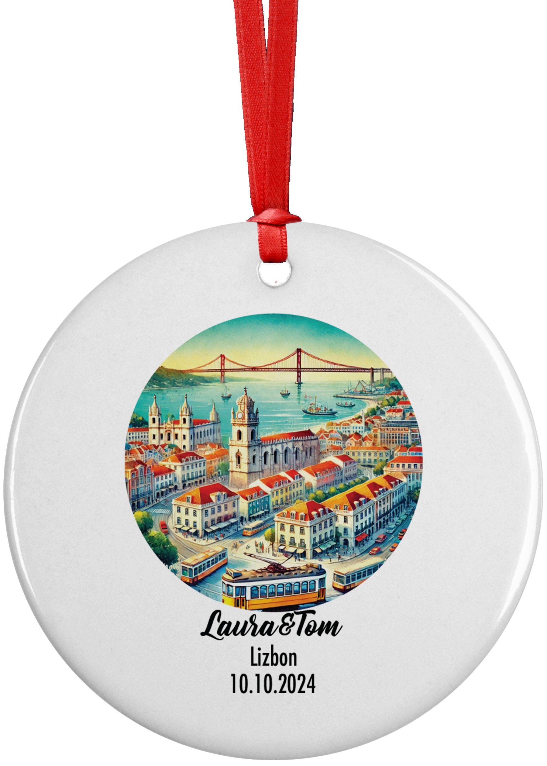 Lizbon, Portugal, Ornament, Engagement, Married, Travel, Gift for Engaged Couple, Engagement Gift, Trip, Vacation Souvenir