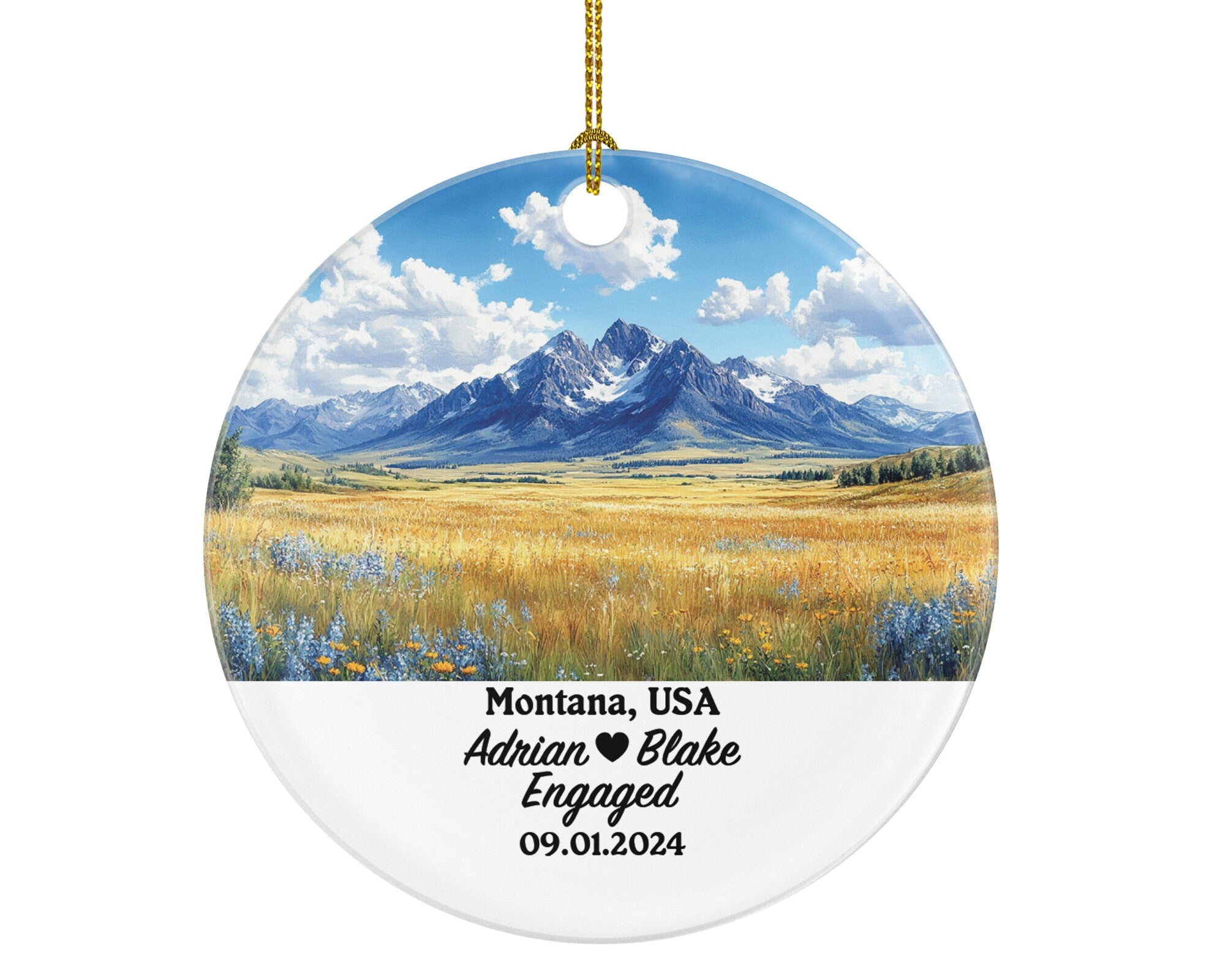 Montana Christmas Ornament Personalized - MT Engaged Married Family Together Couple Travel Honeymoon Engagement Marriage