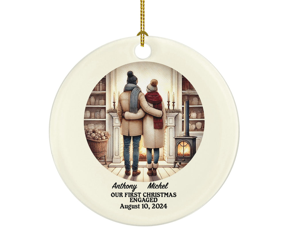 First Christmas Engaged Custom Ornament - Personalized Engagement Announcement Couple Gift - Custom Date Name - Future Husband Wife