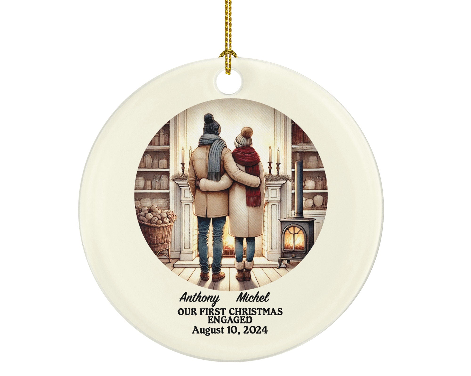 First Christmas Engaged Custom Ornament - Personalized Engagement Announcement Couple Gift - Custom Date Name - Future Husband Wife