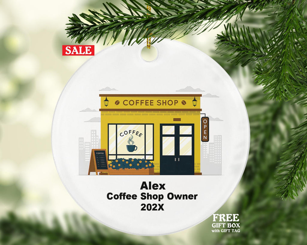 Personalized Coffee Shop Owner Ornament – Custom Café Ornament – Barista Gift for Coffee Business Owners