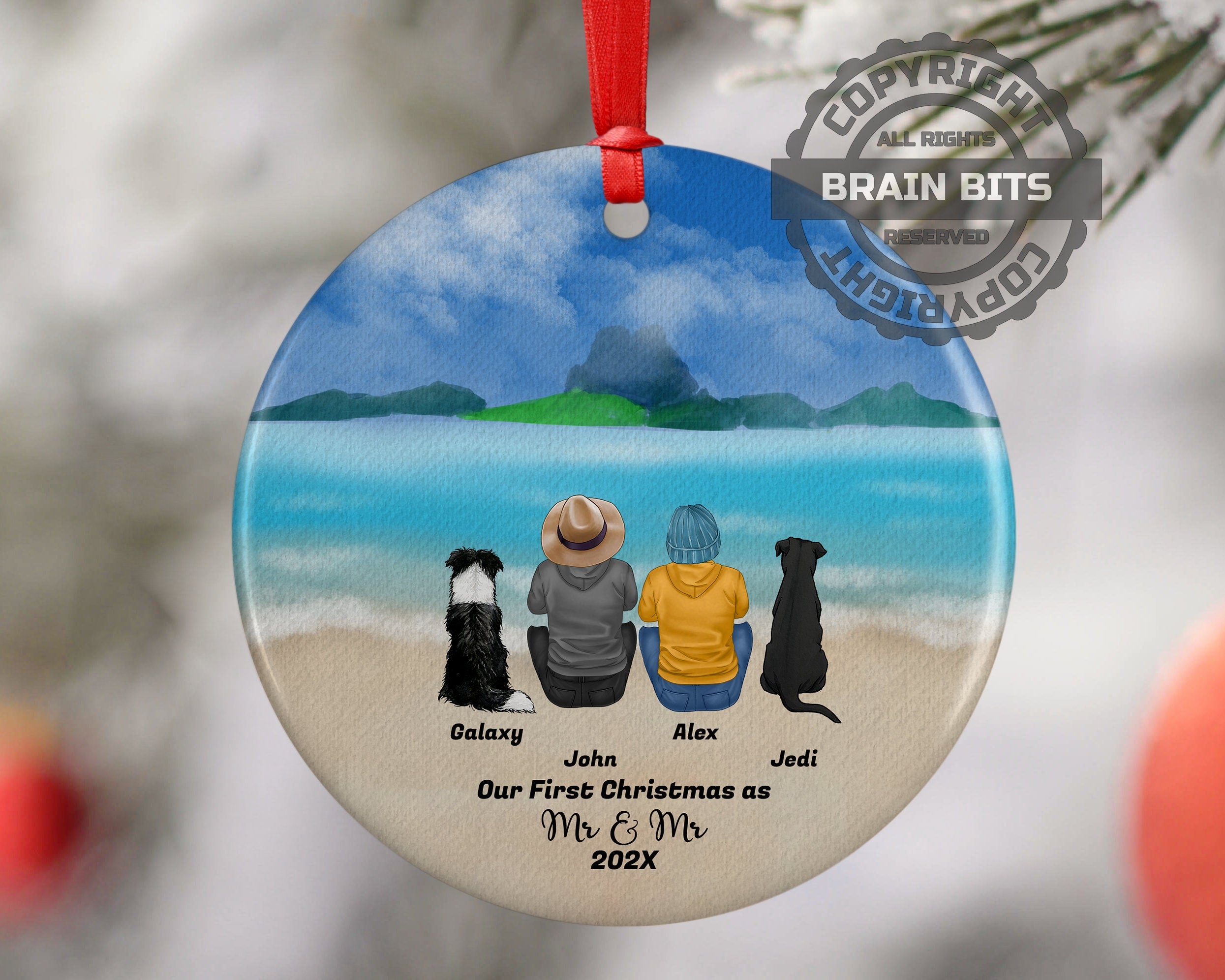Personalized Mr and Mr Gay Couple Christmas Ornament with Pet Custom Ceramic Keepsake for Couples Dog Cat Owners Announcement Holiday Gift