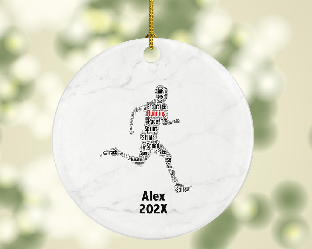 Running Jogging Ornament, Marathon Runner Gift, Track and Field Word Art, Custom Porcelain Ornament Keepsake, Athlete Holiday Gift