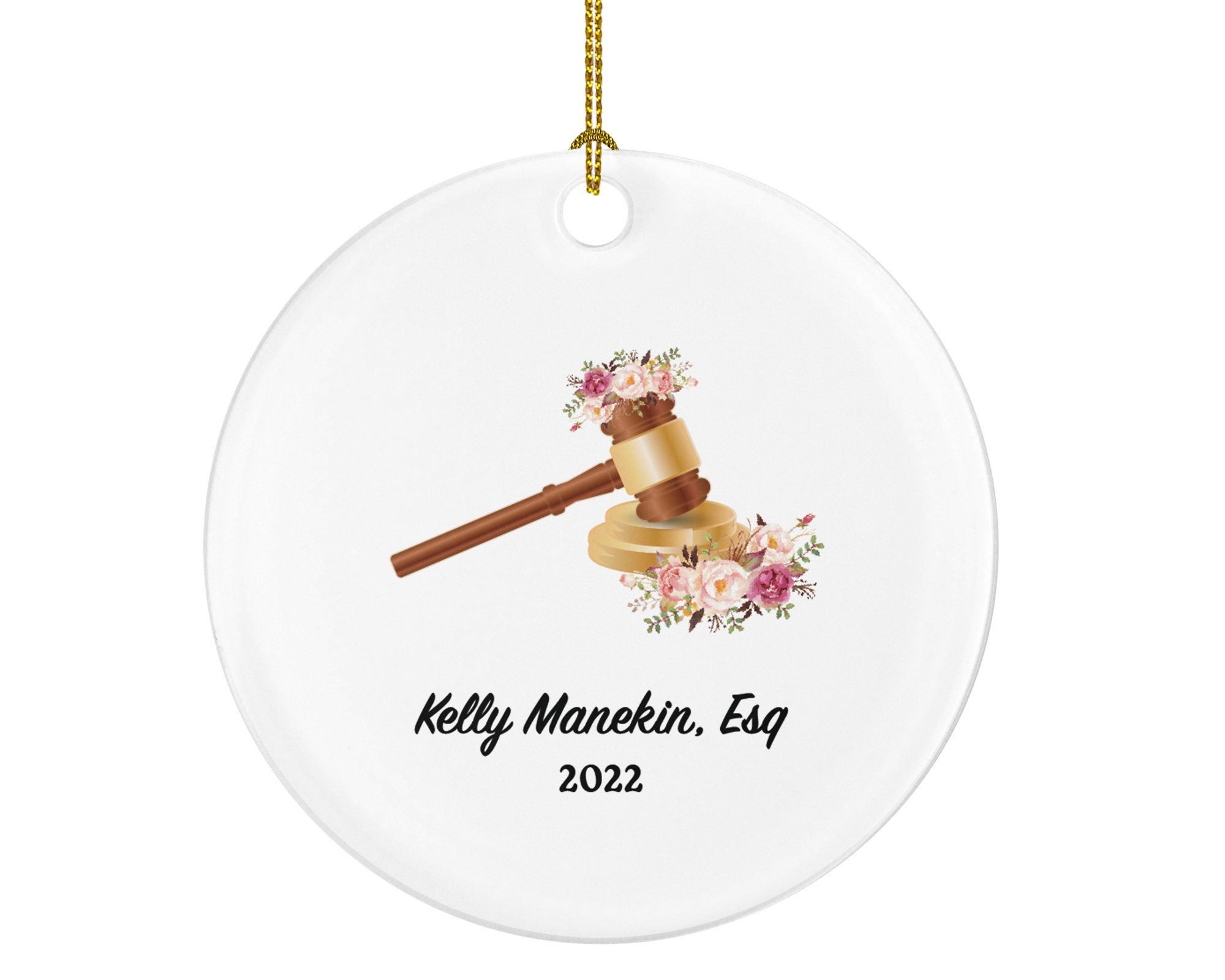 Personalized Lawyer Christmas Ornament, Custom Gift for Attorney at Law, Judge, Flower