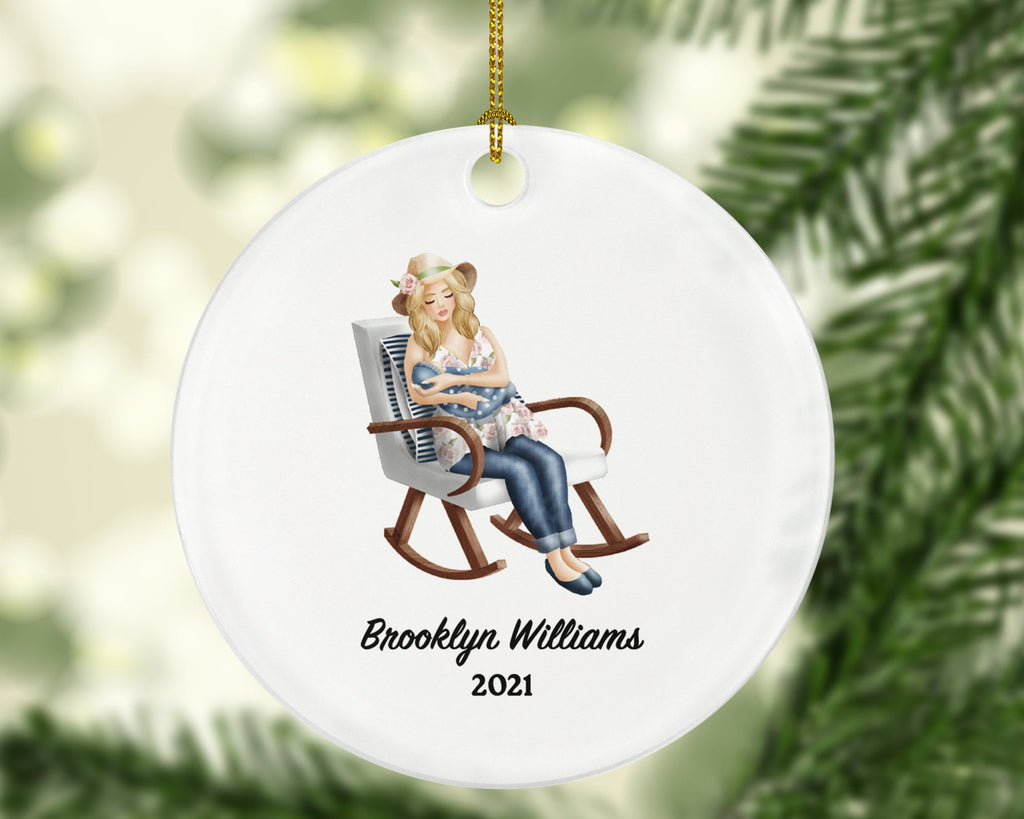 Baby and Female Girl - Babysitter Big Sister or New Mom Christmas Tree Ornament Personalized, Best Nanny Gift, #1 Babysitter Custom Holiday