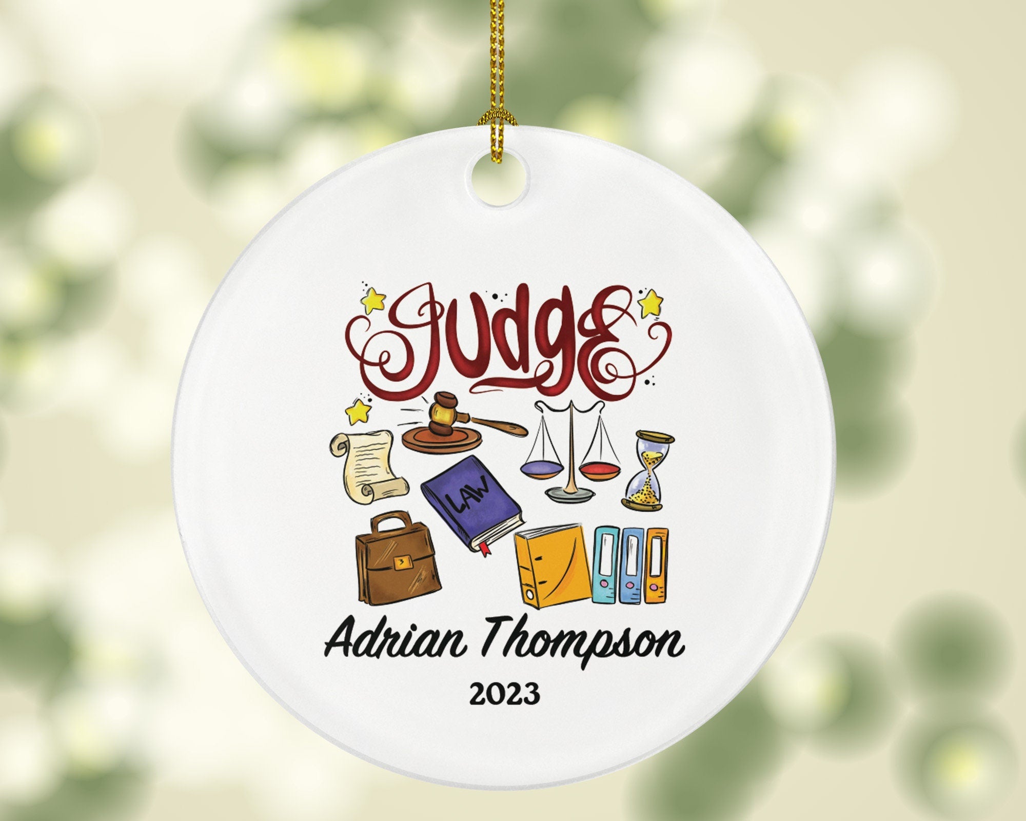 Personalized Judge Christmas Ornament, Custom Gift for Attorney at Law Lawyer Justice Equal Crime