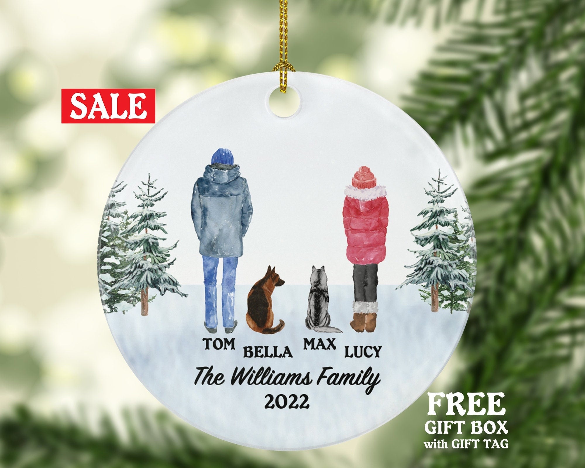 Dog Cat and Couple Fur Family Personalized Christmas Ornament Newly Married Together Custom Pet Mom Dad Lover Owner Holiday Rescue Breed