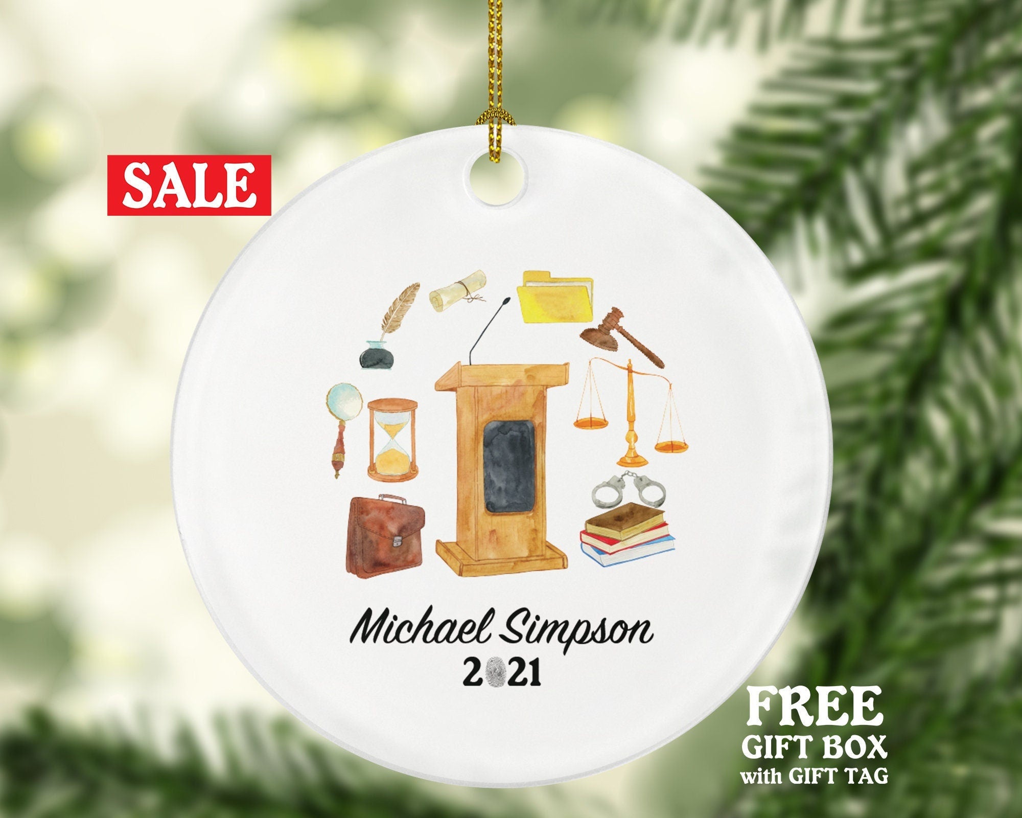 Lawyer Attorney at Law Judge Christmas Ornament Personalized , Custom Lawyer Gift