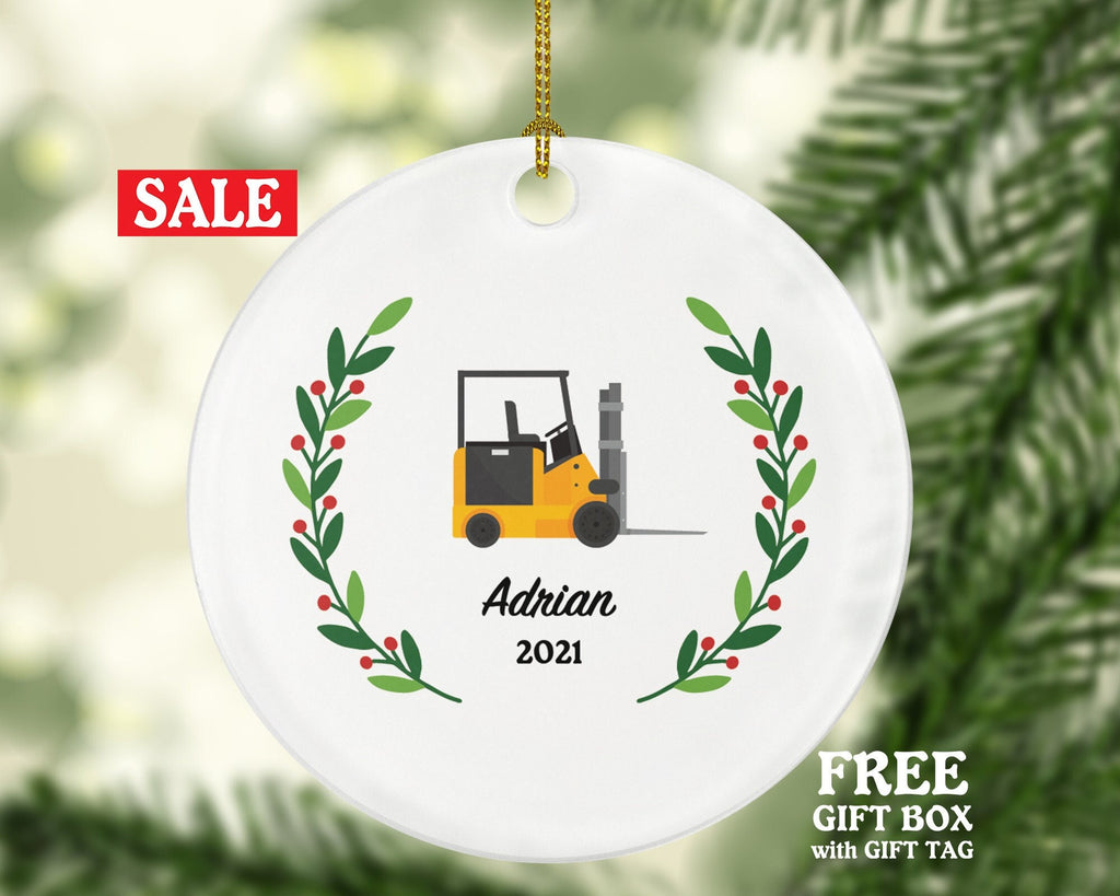Heavy Duty Worker Forklift Operator Christmas Ornament Personalized - Fork Truck Vehicle Gift for a Warehouse Employee Employer Custom Name