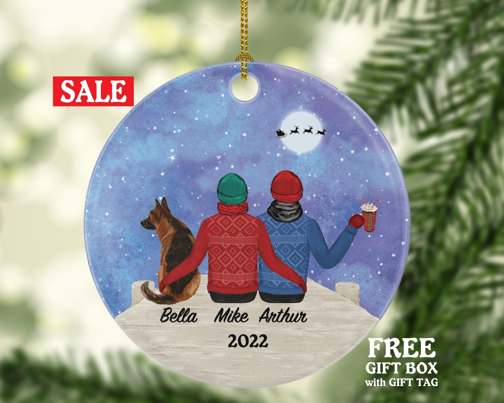 Gay Couple with Dog Cat Pet Christmas Ornament Personalized Lover Portrait Present for LGBTQ Love is Same Sex Mr and Mr. Bird Horse Rabbit
