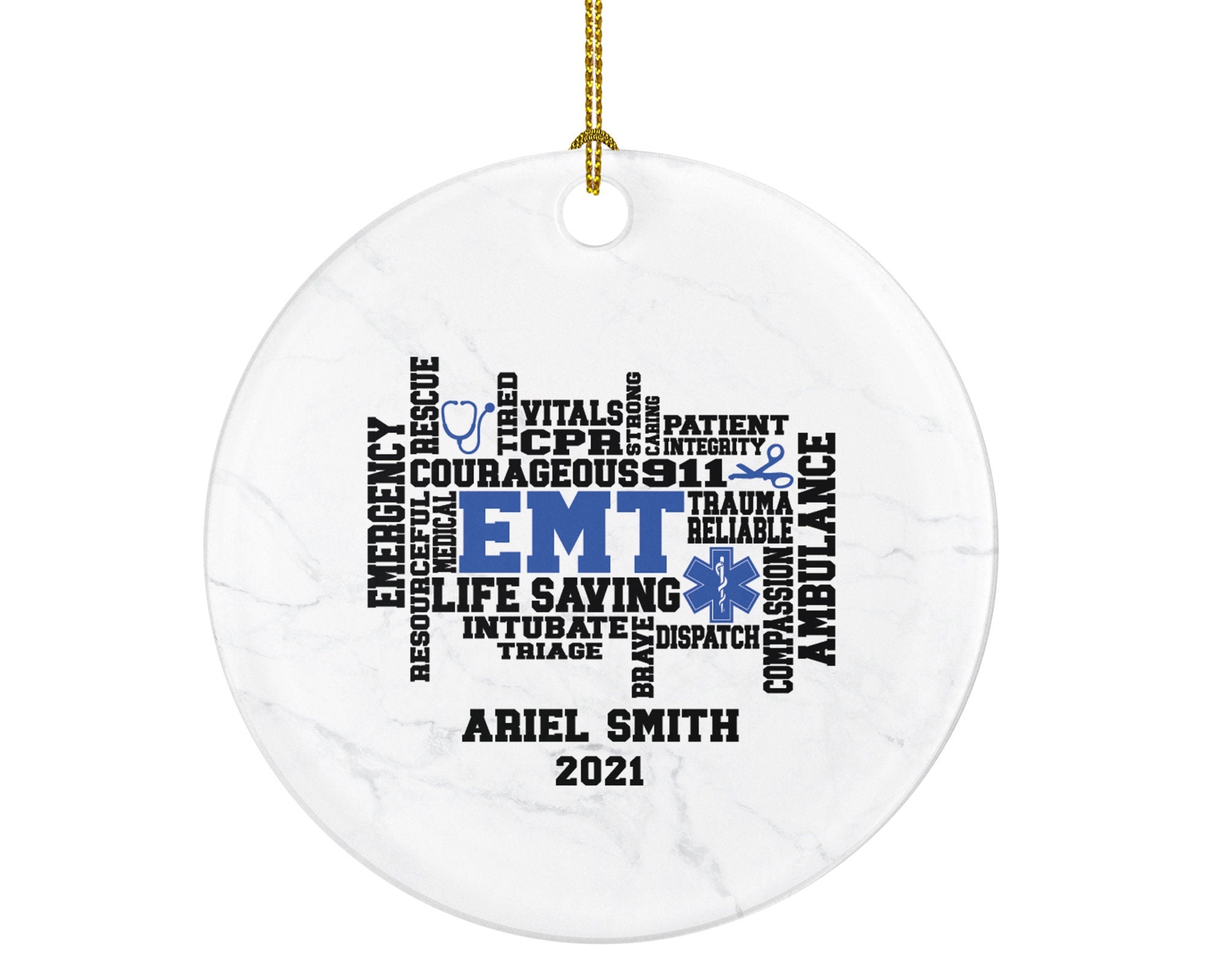 Emergency Medical Technician  EMT Christmas Ornament Personalized - Fist Responder Ambulance Custom Name Year Holiday Gift